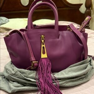 Brian Atwood Purple Leather Handbag with Tassel